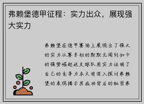 弗赖堡德甲征程：实力出众，展现强大实力