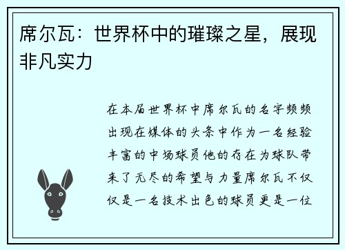 席尔瓦：世界杯中的璀璨之星，展现非凡实力