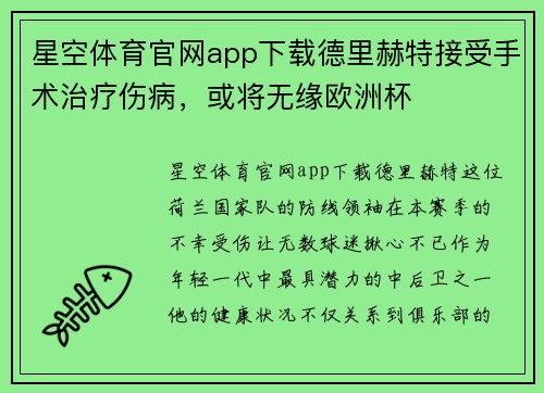 星空体育官网app下载德里赫特接受手术治疗伤病，或将无缘欧洲杯