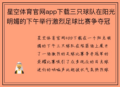 星空体育官网app下载三只球队在阳光明媚的下午举行激烈足球比赛争夺冠军荣耀